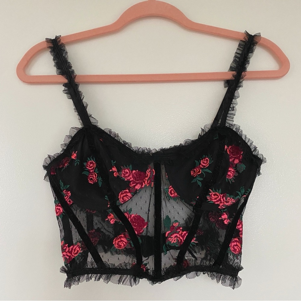 For Love and Lemons Rosebud Bustier Black Lace — XS